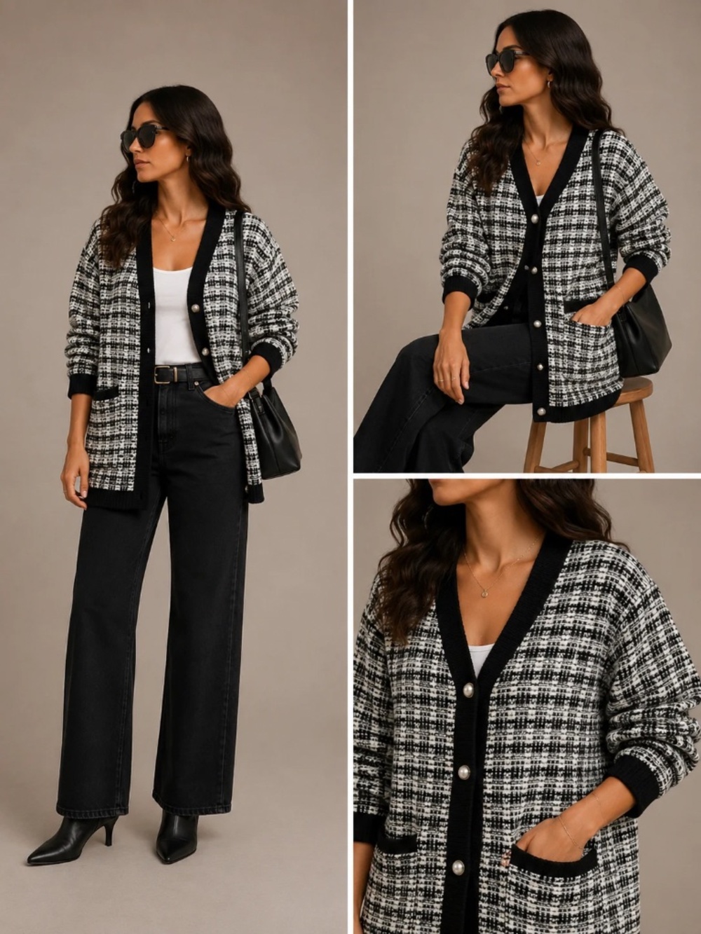 Aritzia Babaton Oversized Check Knit Cardigan Sweater – Size Large, NWOT